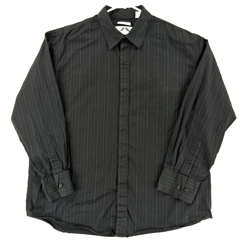 Bruno New York Mens XL Black Pinstripe‎ Stretch Long Sleeve Button Front Shirt